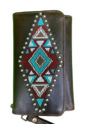 Klassy Cowgirl Leather Clutch Phone Wallet - Aztec Beaded #2